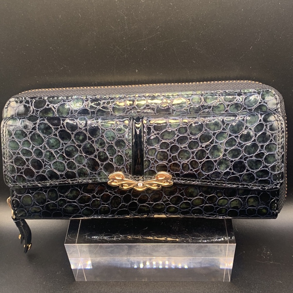 Dissona Wallet leather very dark green, almost black fancy clip Italy